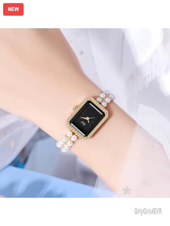 Luxury Pearl Bracelet Quartz Watch with Rhinestone Bezel Rectangular Dial main image 6